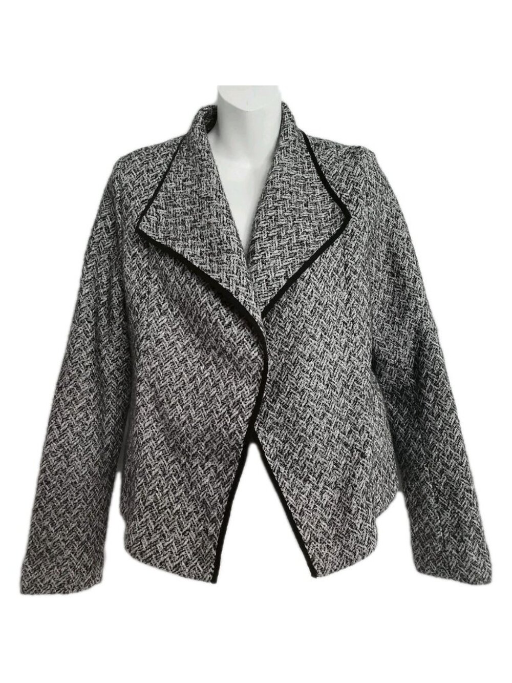 Gap Designed Crafted Black & White Tweed Cardigan Open Front Sweater Size M Wool